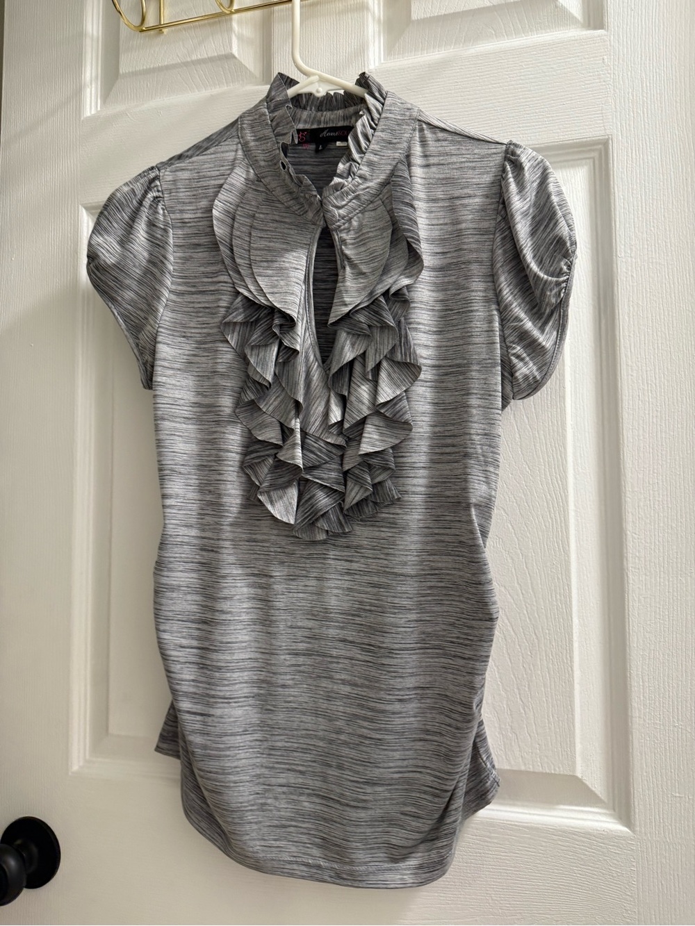 HeartSoul Gray Ruffled turtle neck Short-Sleeve Blouse